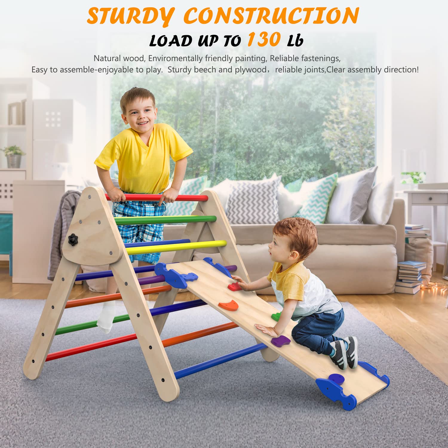 Foldable Wooden Climbing Triangle Ladder with Slide Ramp - 3-Piece Montessori Play Gym Set for Toddlers | Indoor & Outdoor Climbing Toys for Kids | Perfect for Backyards, Playrooms & Daycare Centers