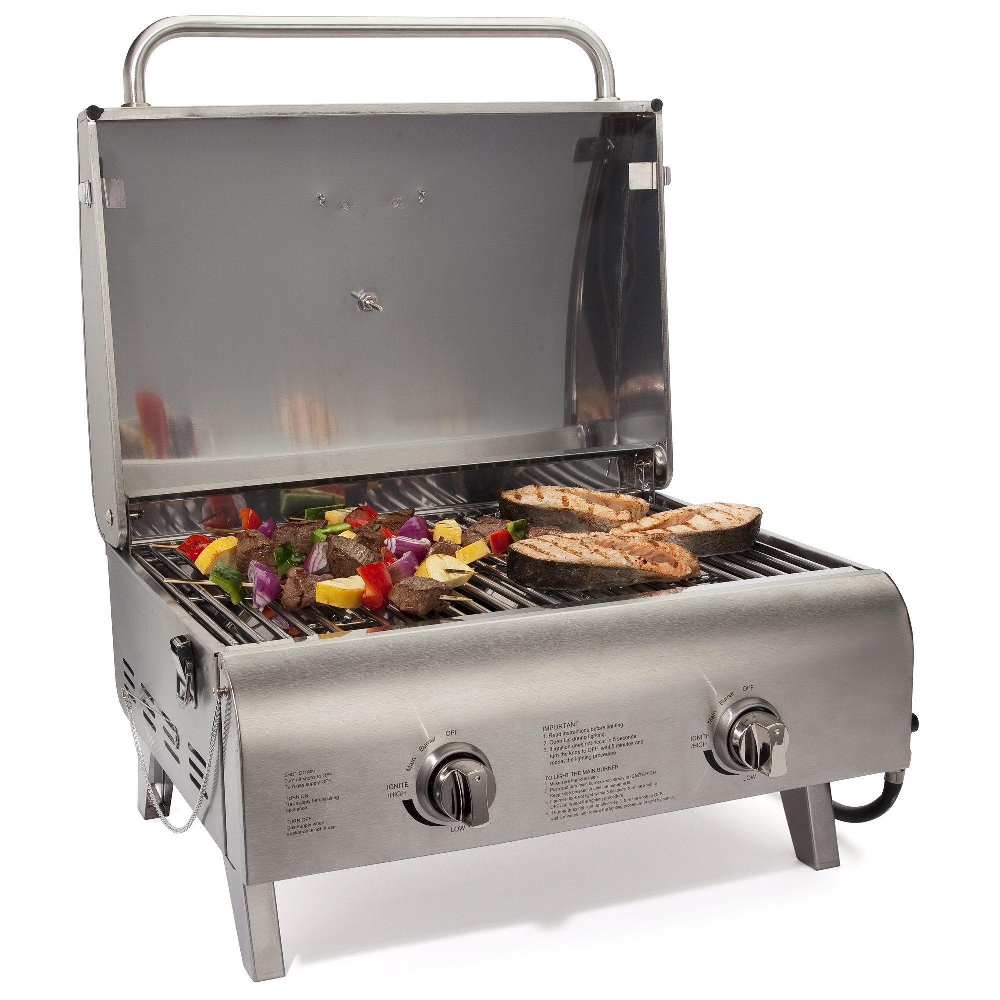 Cuisinart Chef's Style Portable Propane Gas Grill - 20,000 BTU Dual Burner Stainless Steel Tabletop Grill for Outdoor Cooking, Camping, Tailgating, Backyard BBQ & Picnics | Perfect for Small Spaces & On-the-Go Grilling