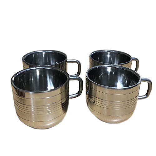 Premium Double Wall Stainless Steel Coffee & Tea Cups Set of 4 (6oz) - Insulated Mirror Finish Mugs for Hot/Cold Drinks, Dishwasher Safe, BPA-Free - Perfect for Home, Office, Camping & Travel