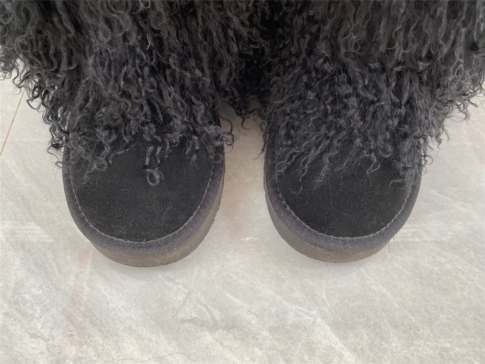 **Genuine Mongolian Lamb Fur Snow Boots for Women - Winter Warm Fuzzy Booties with Tibetan Sheep Fur Lining - Waterproof Mid Calf Yeti Boots for Outdoor & Indoor Use - Perfect for Snowy Days, Casual Wear & Fashion (Size 10, Black)**