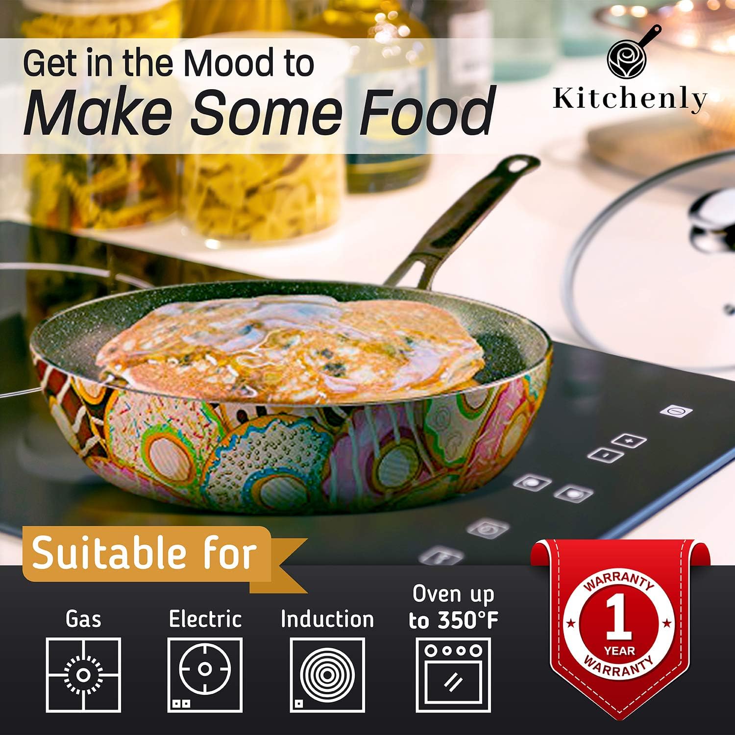KITCHENLY™ 11 Inch Nonstick Deep Frying Pan with Lid - Stone Coated Cookware for Gas, Electric & Induction Stoves - Oven Safe - Perfect for Sautéing, Frying & Cooking Eggs