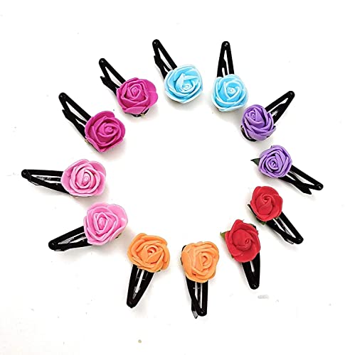 JAGMOOLYA Hair Clips for Women - 12 Pack Colorful Glossy Rose Snap Prong Barrettes for Short & Long Hair - Perfect for Girls, Ladies & Adults | Great for School, Work, Parties & Everyday Styling