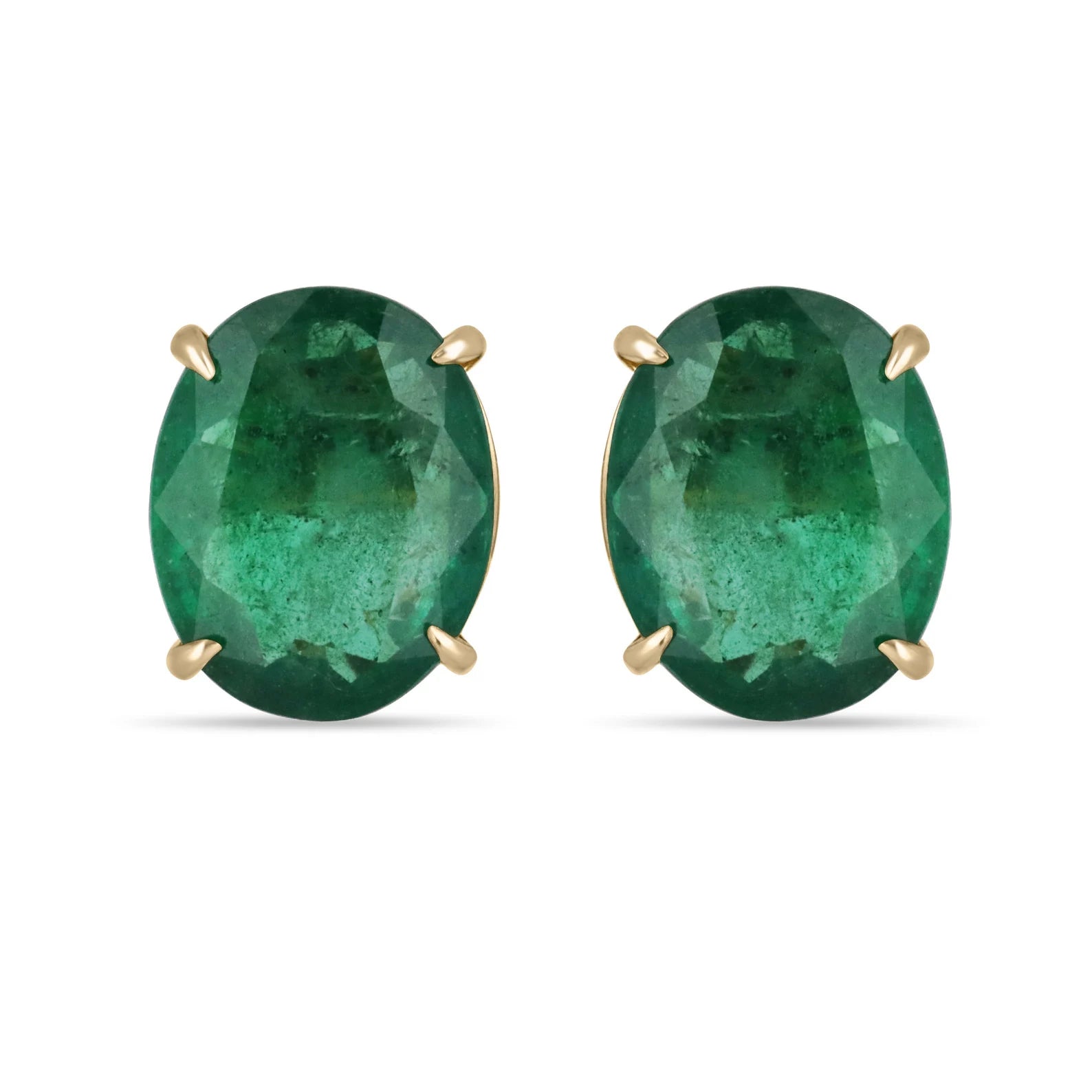 13.61tcw AAA Fine Quality HUGE Dark Green Zambian Oval Stud Earrings in 18K Gold - Perfect for Evening Parties, Weddings & Special Occasions