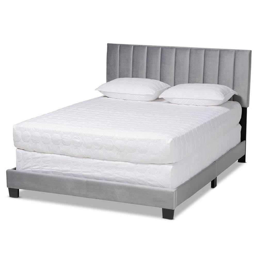 BOWERY HILL Full Size Gray Velvet Upholstered Panel Bed with Tufted Headboard - Luxurious Bedroom Furniture for Master Suite or Guest Room
