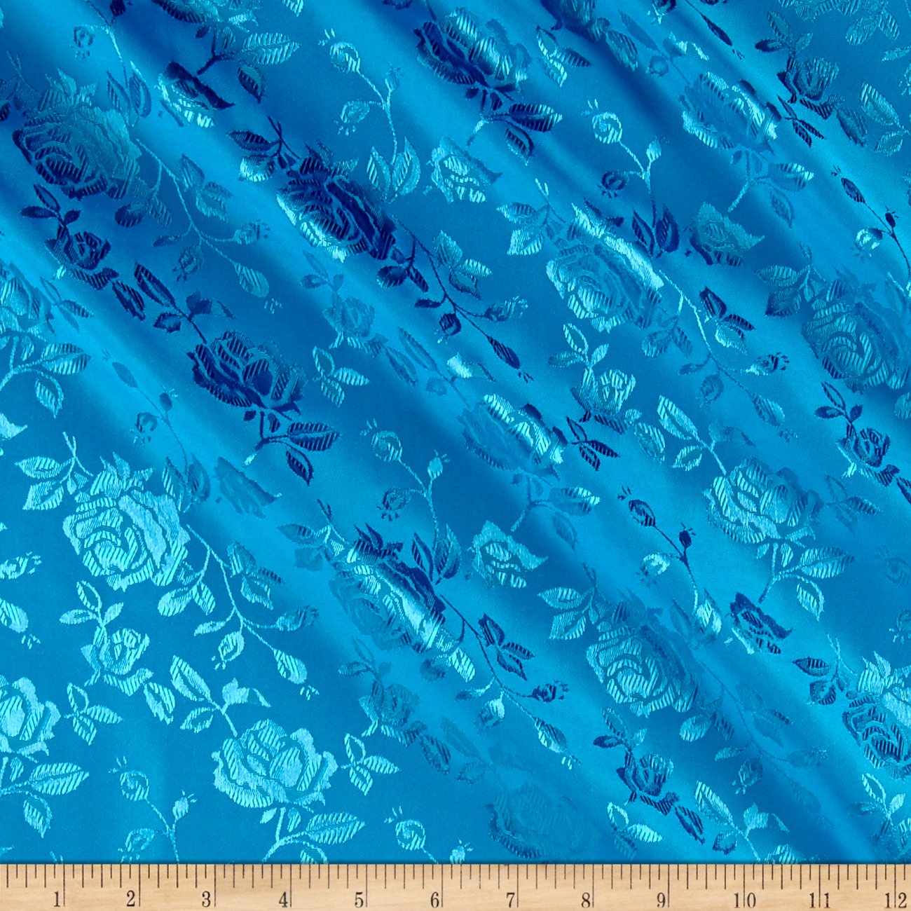 Turquoise Rose Satin Jacquard Fabric by the Yard - Premium Dressmaking & Upholstery Material for DIY Fashion & Home Decor