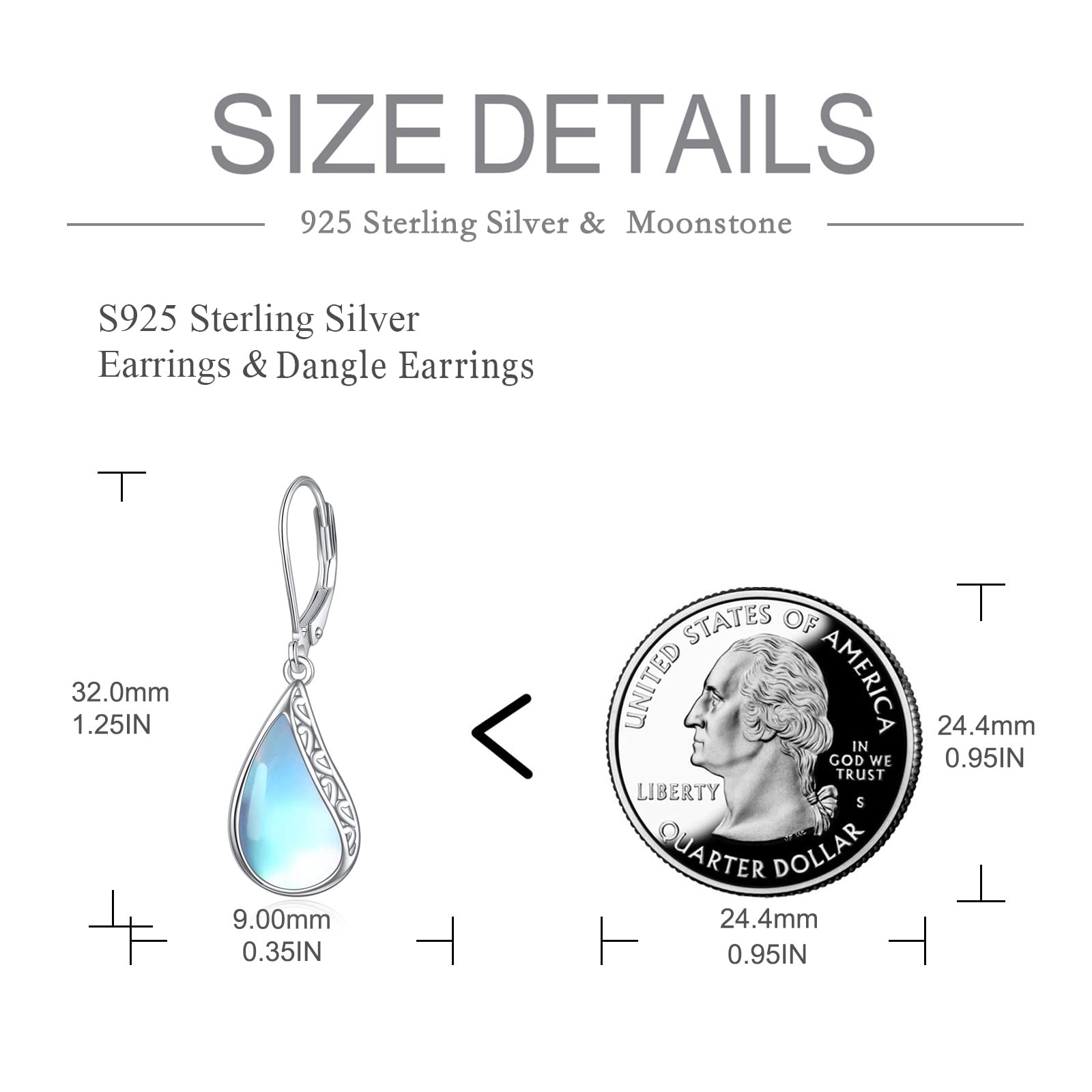 POPLYKE Sterling Silver Teardrop Larimar Moonstone Leverback Earrings for Women - Infinity Dangle Earrings, Elegant Birthday Gifts for Her, Perfect for Weddings, Parties & Special Occasions