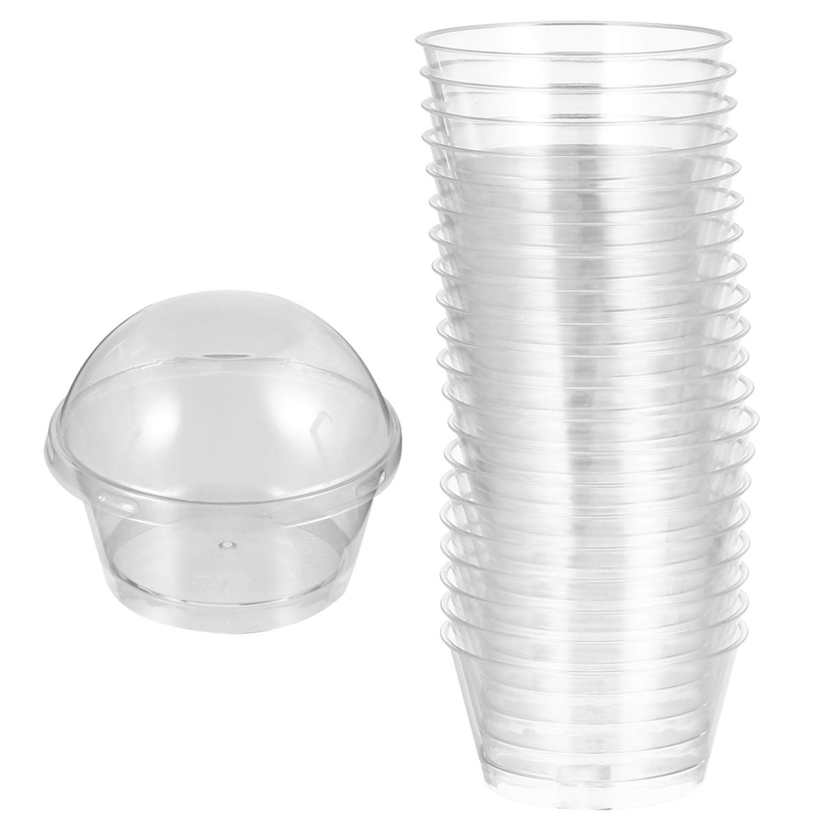 20-Pack Hemoton Clear Disposable Cake Cups with Lids - Transparent Parfait Jars for Yogurt, Pudding & Dessert Sampling | BPA-Free Polystyrene Containers for Parties, Catering & Food Storage