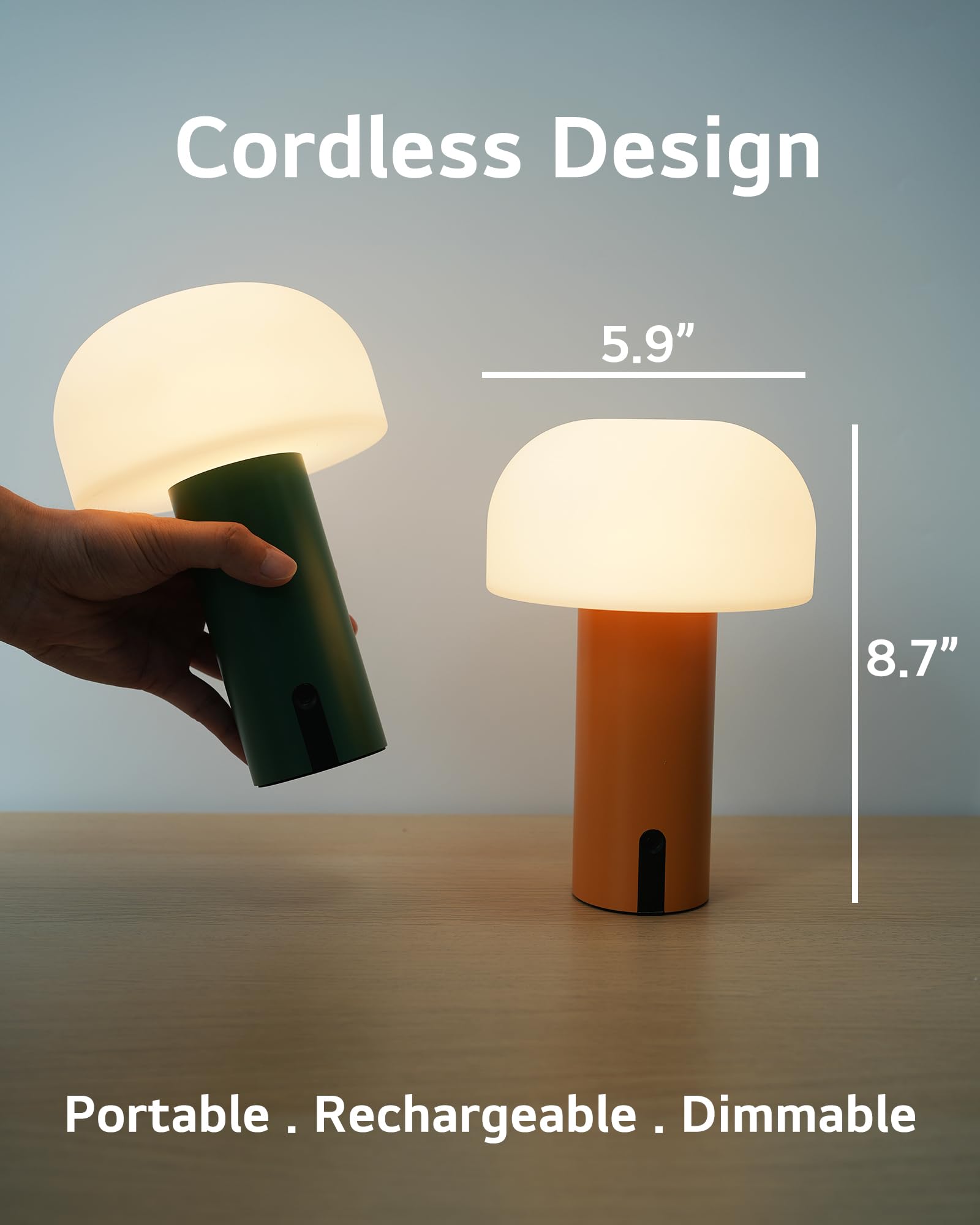 Rechargeable Outdoor Mushroom Table Lamp - Waterproof Cordless Patio Light with USB Charging & Touch Dimming - Portable Battery Operated Night Light for Garden, Porch, Restaurant, Camping (Green)
