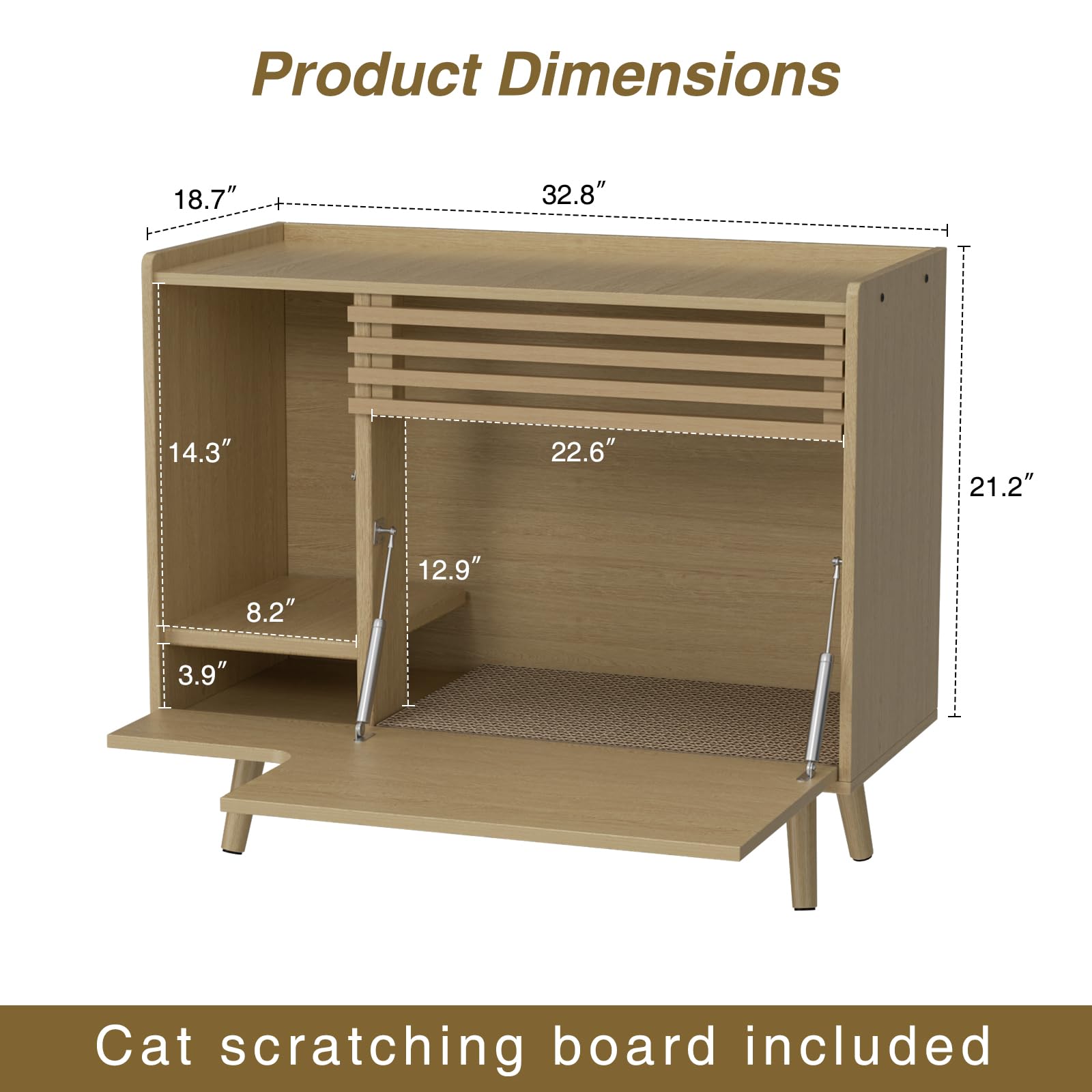Mid-Century Modern Cat Litter Box Enclosure Furniture - Hidden Litter Box Cabinet with Scratch Pad & Flip-Down Door, Natural Wood End Table for Living Room | Pet Washroom Solution for Home Decor