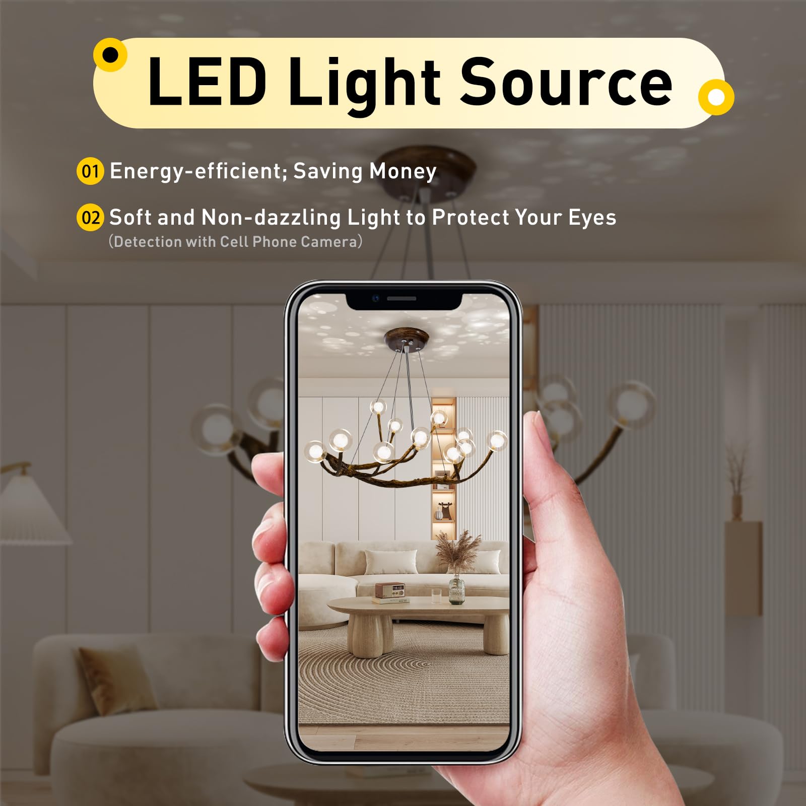 Modern Wood Branch Chandelier - 12 Bulb Adjustable LED Hanging Light with Resin Tree Design & Industrial Glass Bubbles - Perfect for Bedroom, Living Room, Dining Room & Home Decor Lighting