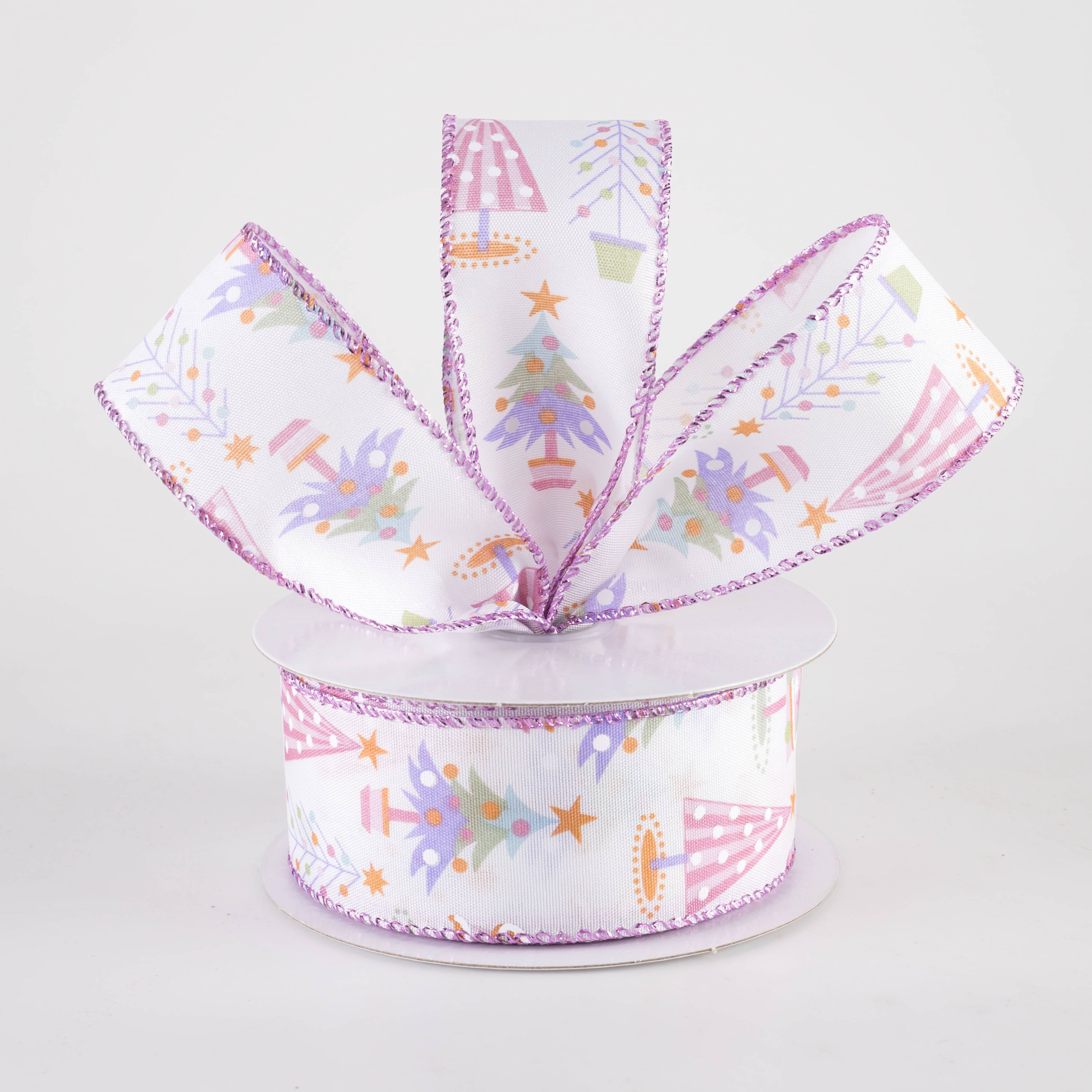 1.5 Inch Pastel Christmas Tree Ribbon - 10 Yards Decorative Ribbon for Holiday Gifts, Wreaths & Tree Decorations