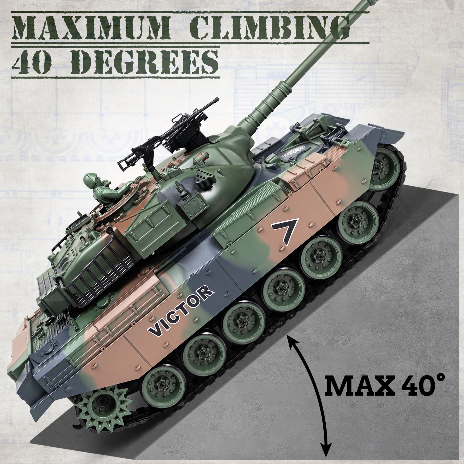 1:18 Scale RC Tank - 2.4Ghz Remote Control M60 Military Tank Toy with Smoke, Light & Sound Effects | 15-Channel Battle Tank with BBS & Water Bomb Launcher | Army Toy for Adults & Kids | Perfect for Outdoor Play, Battle Simulation & Collecting