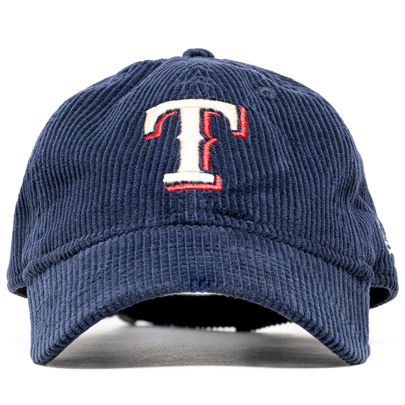 New Era Corduroy Texas Rangers 9TWENTY Strapback Hat - Navy Blue Adjustable Baseball Cap for Men & Women - Perfect for Baseball Games, Outdoor Activities & Casual Wear