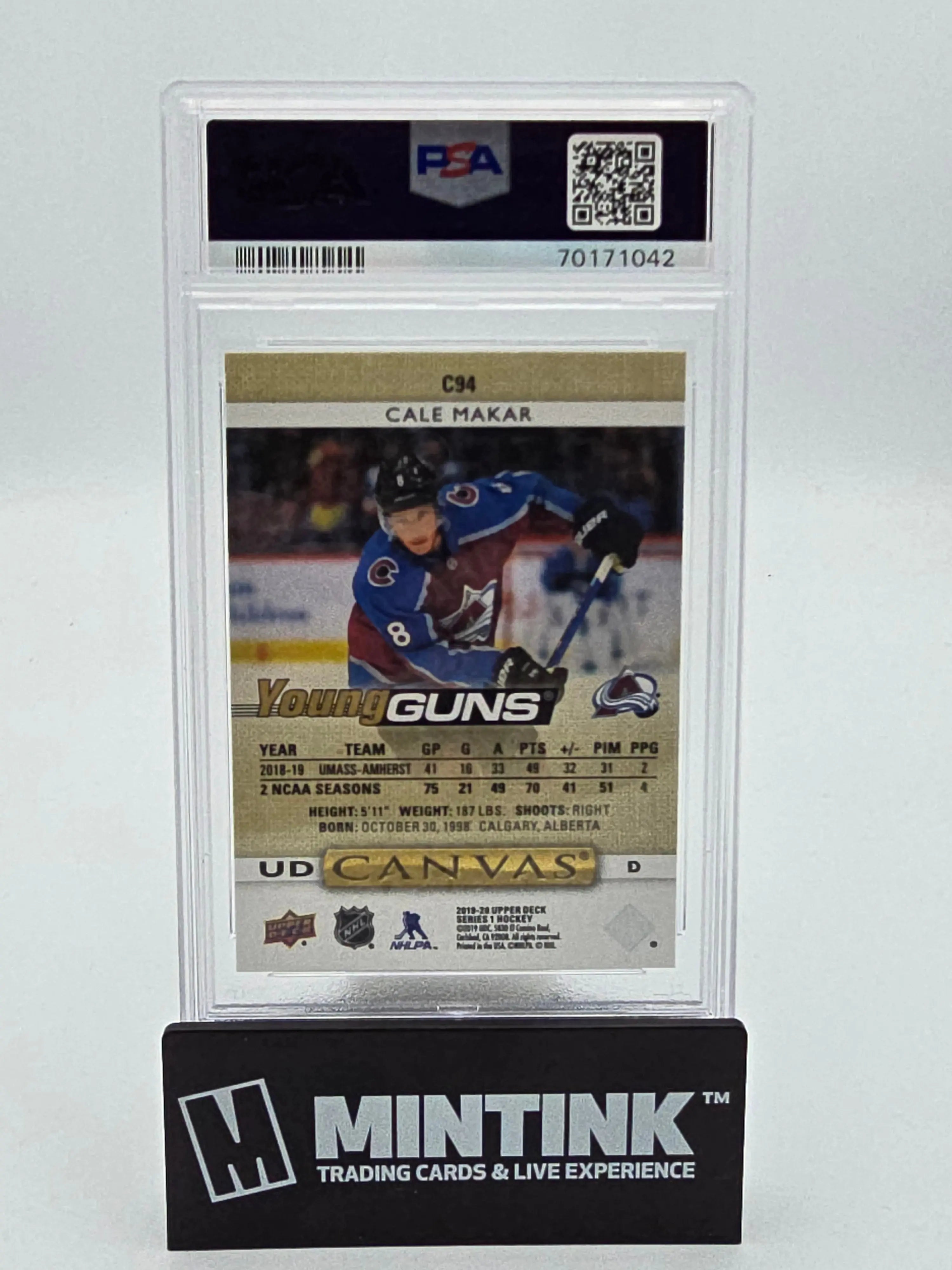 2019-20 Upper Deck Series 1 Hockey UD Canvas Young Guns Cale Makar PSA 10 Gem Mint - Rare Hockey Trading Card for Collectors & Investors - Perfect for Display, Trading, and Sports Memorabilia Collections