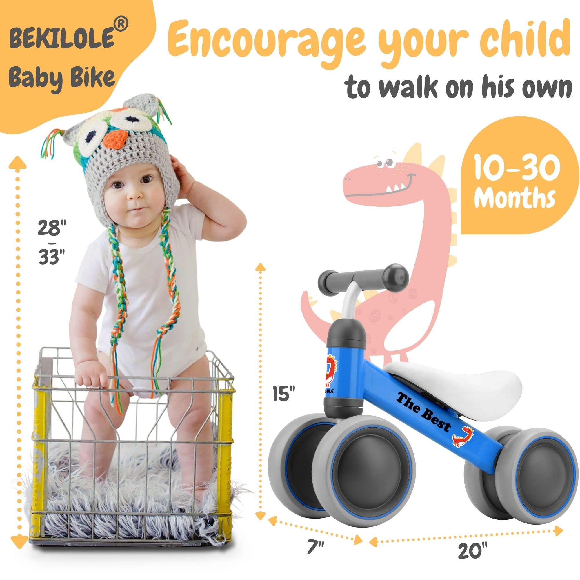 BEKILOLE Balance Bike for Toddlers 1-3 Years Old - First Bike for Boys & Girls, Training Bike for Learning to Walk & Run - Perfect 1st Birthday Gift & Preschool Toy (Blue) | Indoor & Outdoor Play, Park Rides, Early Childhood Development