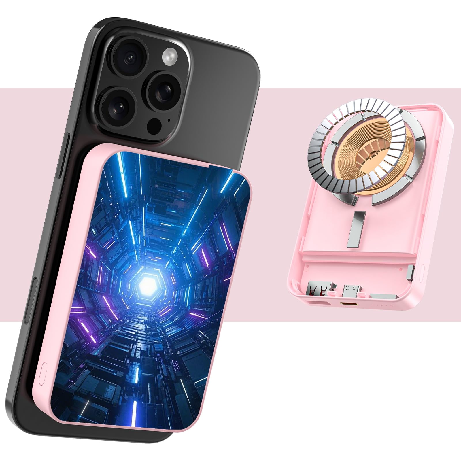 MYBAT Custom Photo Wireless Power Bank 10000mAh - Magnetic Portable Charger with MagSafe, Ultra Slim Design, 20W USB-C Fast Charging - Perfect for iPhone, Travel & Customized Gifts (Pink)