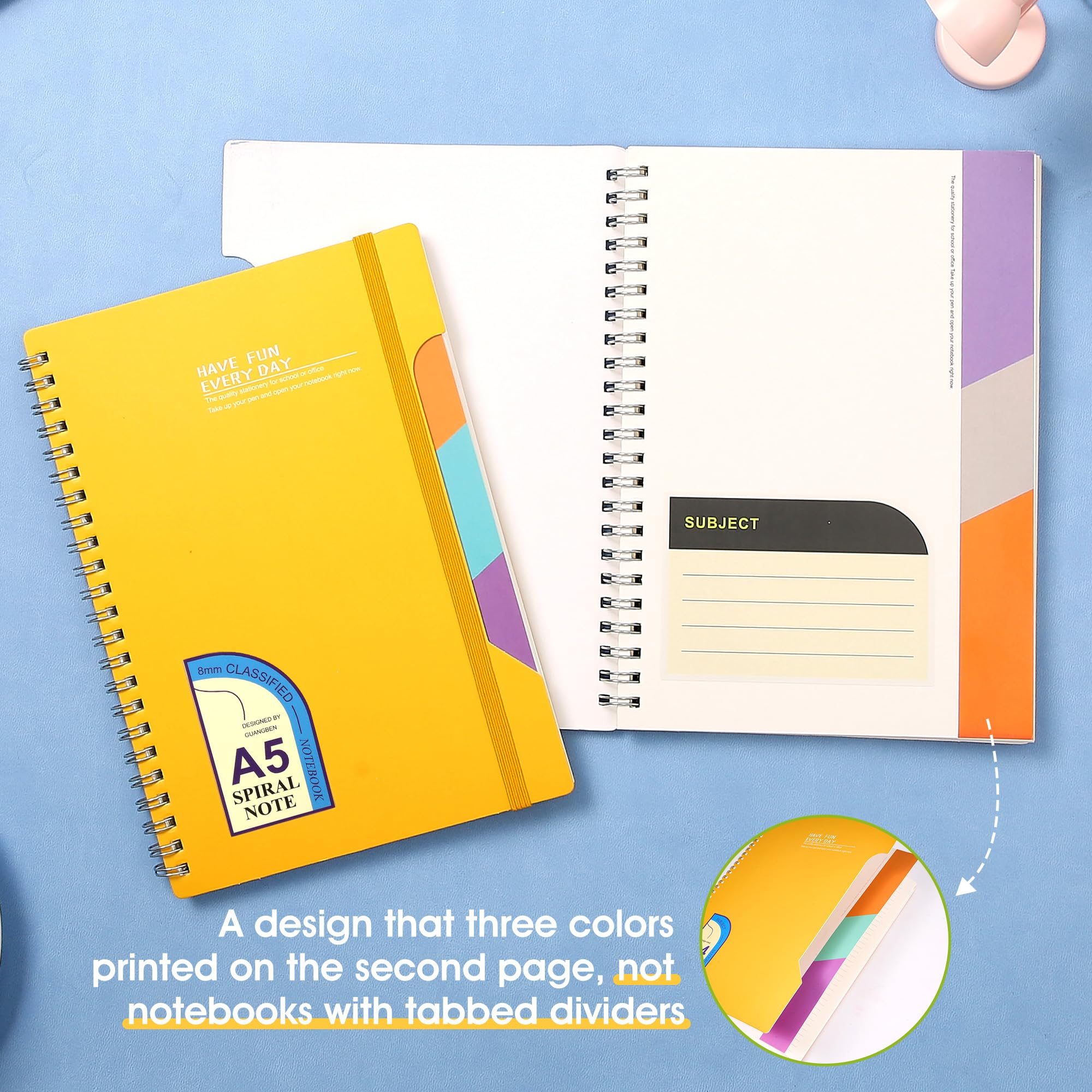 CAGIE 5x7 Spiral Notebook 4-Pack - College Ruled Lined Notebooks for School, Office & Journaling - 320 Sheets Total - 4 Subject Hardcover Small Notebook with 8 Multicolor Stickers (Yellow, Green, Blue, Purple) - Perfect for Students, Professionals & Creative Writing