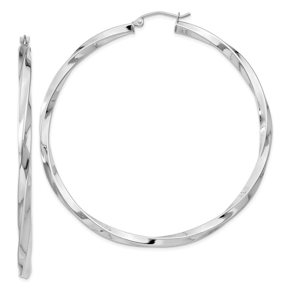 925 Sterling Silver 3mm Polished Twisted Hoop Classic Loop Tube Earrings for Women - 62mm x 60mm Dainty Everyday Jewelry, Gift for Her, Wedding & Party Accessories