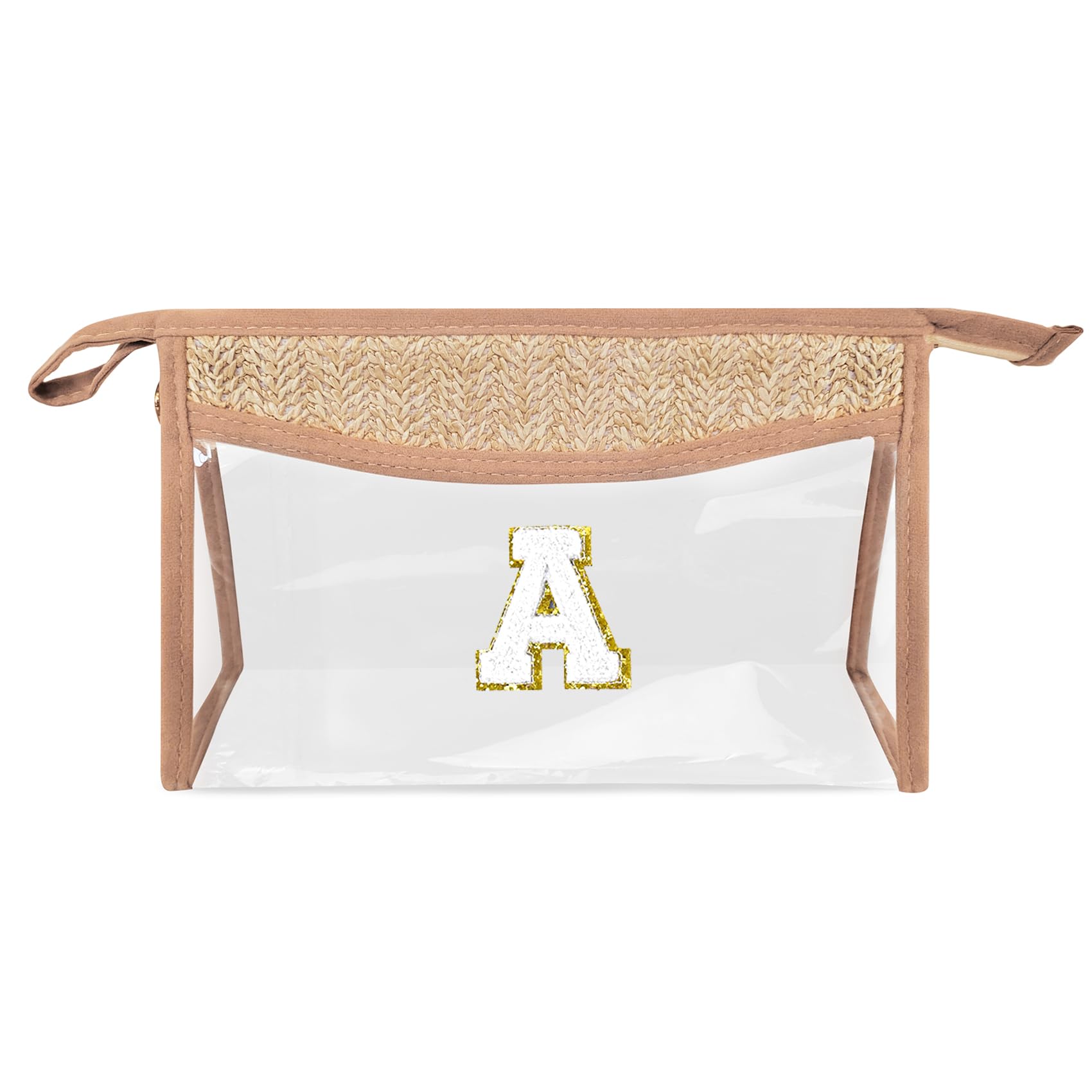 Personalized Clear Letter Cosmetic Bag - Waterproof PVC Makeup Pouch with Chenille Varsity Design for Women | Boho Beach Travel Toiletry Organizer | Perfect for Gym, Vacation & Daily Essentials Storage