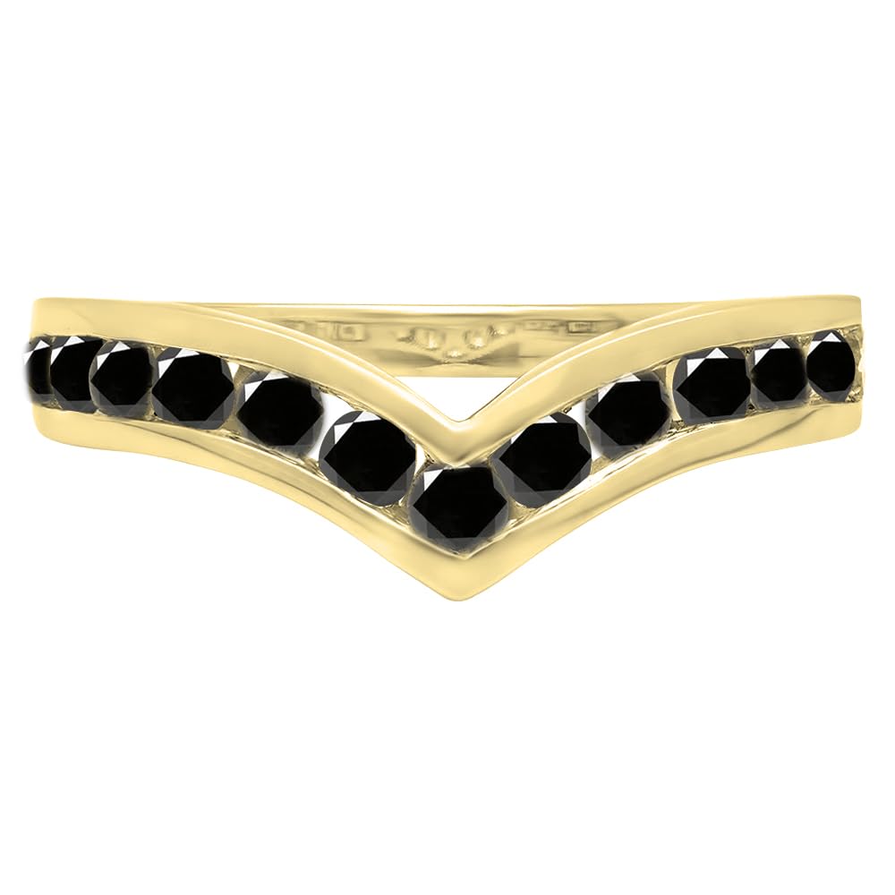 14K Gold Black Diamond Chevron Band for Her - Anniversary & Stackable Jewelry Gift
