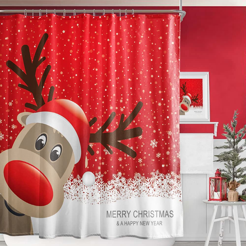 Waterproof Polyester Christmas Reindeer Shower Curtain - Holiday Bathroom Decor for Merry Christmas & New Year - Perfect for Festive Home Decor, Guest Bathrooms, and Seasonal Celebrations
