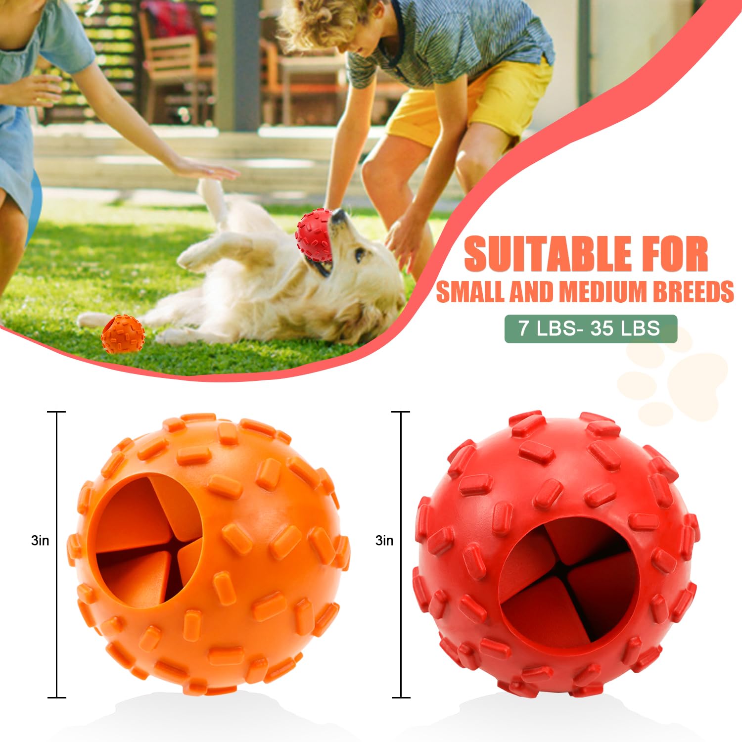 **Interactive Treat Dispensing Dog Toy Ball - 2 Pack Durable Natural Rubber Chew Toys for Small & Medium Breeds, Real Beef Flavor, Puppy Puzzle Toy to Keep Dogs Busy - Perfect for Training, Boredom Relief & Mental Stimulation**