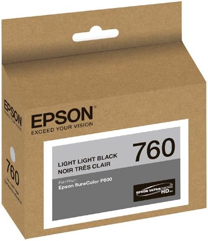 Epson T760 UltraChrome HD Light Black Ink Cartridge for SureColor P600 Printer - High-Quality Photo Printing for Professional Photographers & Artists