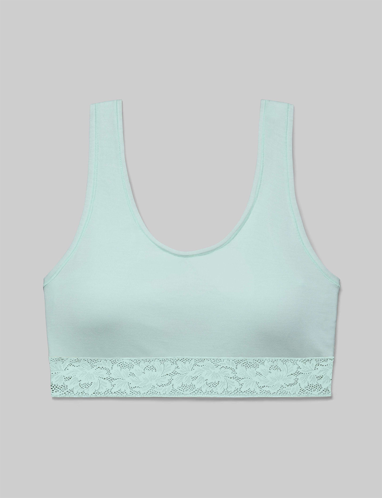 Second Skin Scoop Bralette with Lace Band - Comfortable Wireless Bra for Everyday Wear, Yoga & Lounge