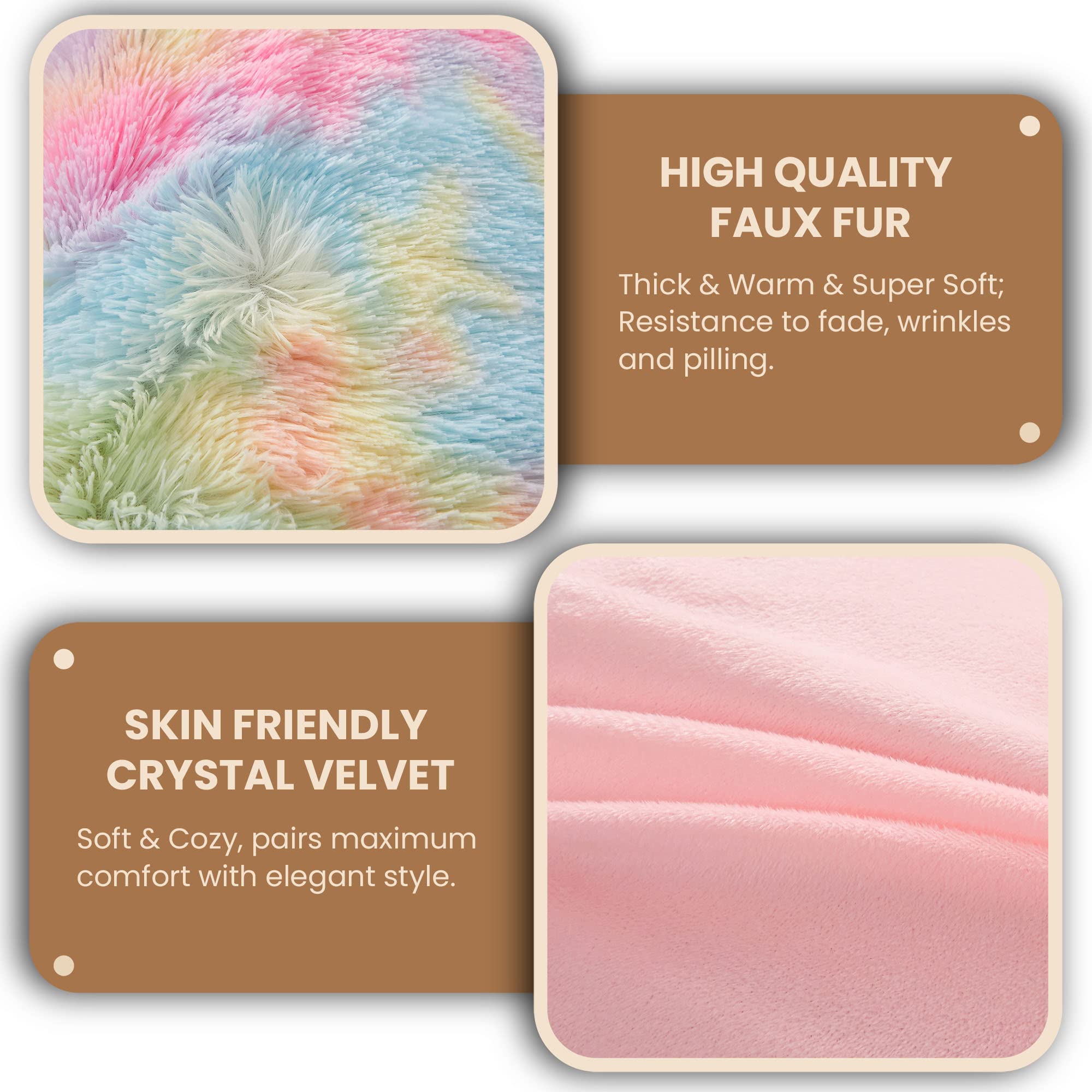 Rainbow Print Fluffy Body Pillow Cover 20x54 - Soft Shaggy Faux Fur Pillow Case with Zipper, Tie Dye Plush Bed Pillow for Kids, Girls & Women - Perfect for Bedroom Decor, Nap Time & Cozy Movie Nights