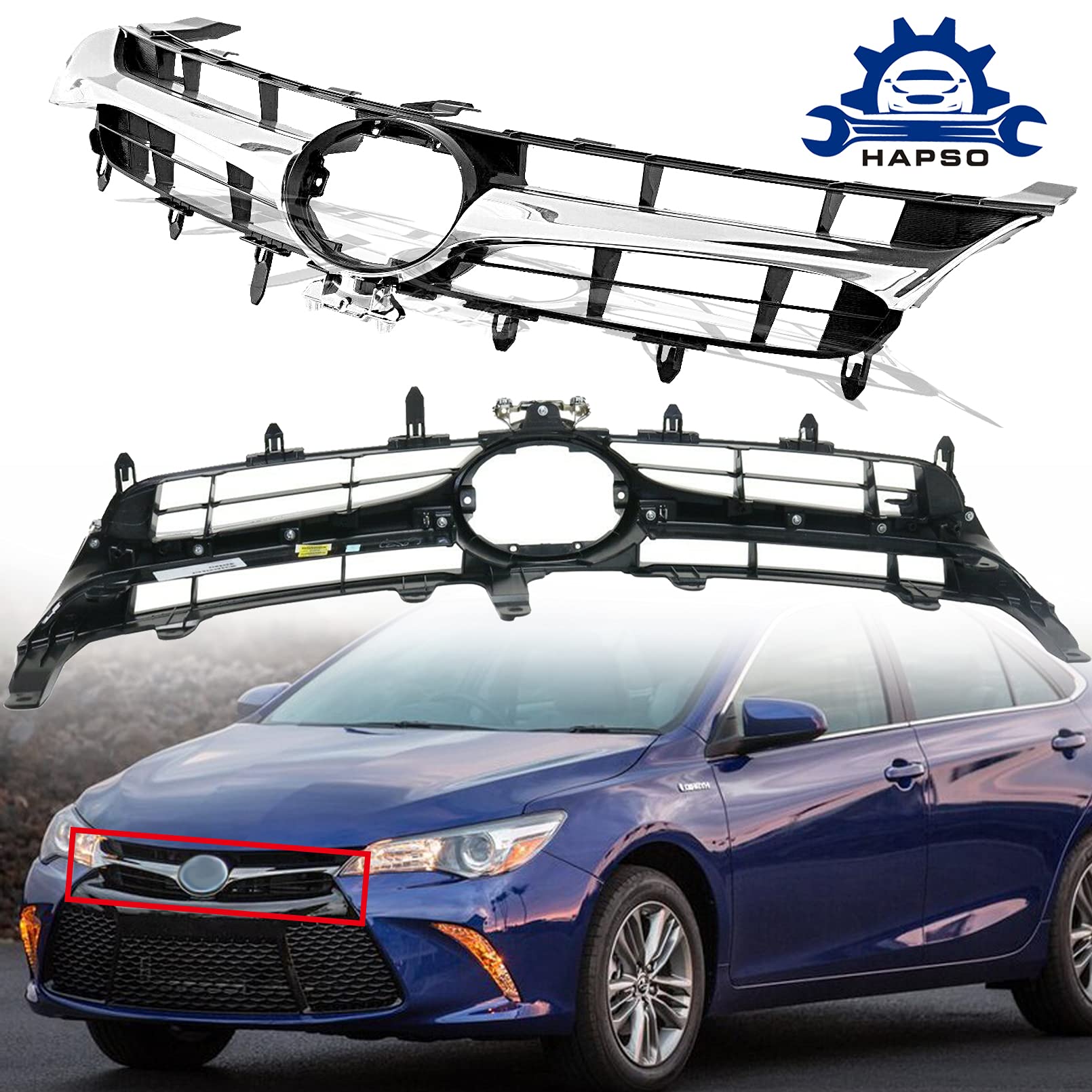 Chrome Front Bumper Upper Grille Replacement for 2015-2017 Toyota Camry LE XLE SE XSE - Compatible with Part Numbers 5310106411 & TO1200377 | Perfect Upgrade for Car Exterior Styling & Protection