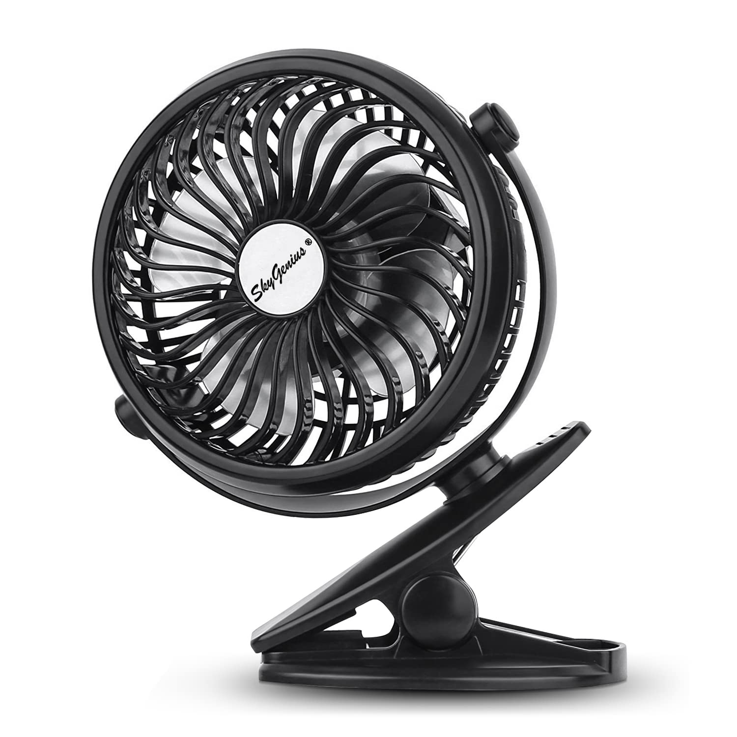 SkyGenius USB Clip on Mini Desk Fan - Portable Personal Fan for Office, Home & Travel - Quiet Cooling Fan with Adjustable Tilt - Black