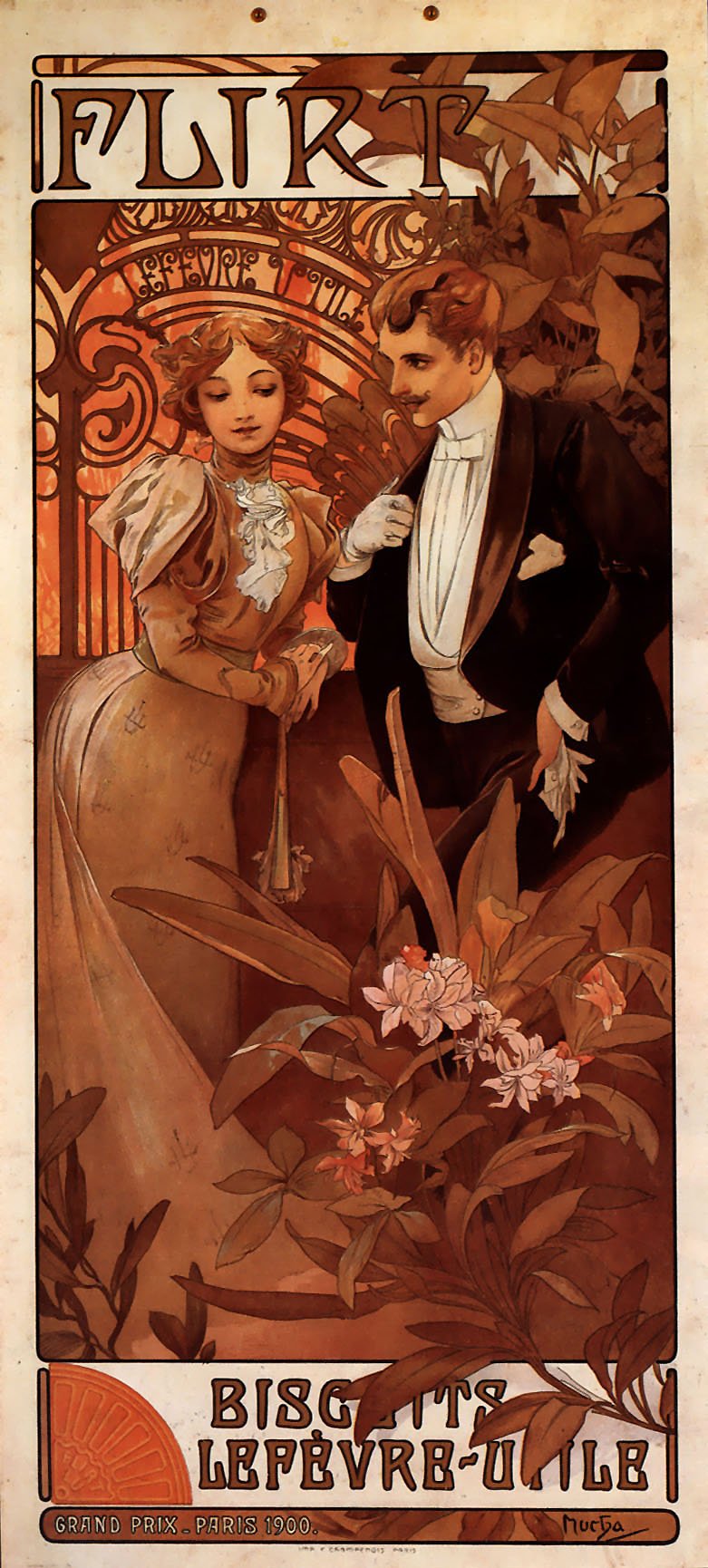 Alphonse Maria Mucha Flirt Calendar - 13x30 Inch Premium Canvas Wall Art Print for Home & Office Decor | Vintage Art Nouveau Style