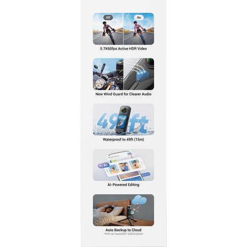 Insta360 X5 360° Waterproof Action Camera Bundle with Accessories - Perfect for Vlogging, Travel Adventures & Extreme Sports Recording