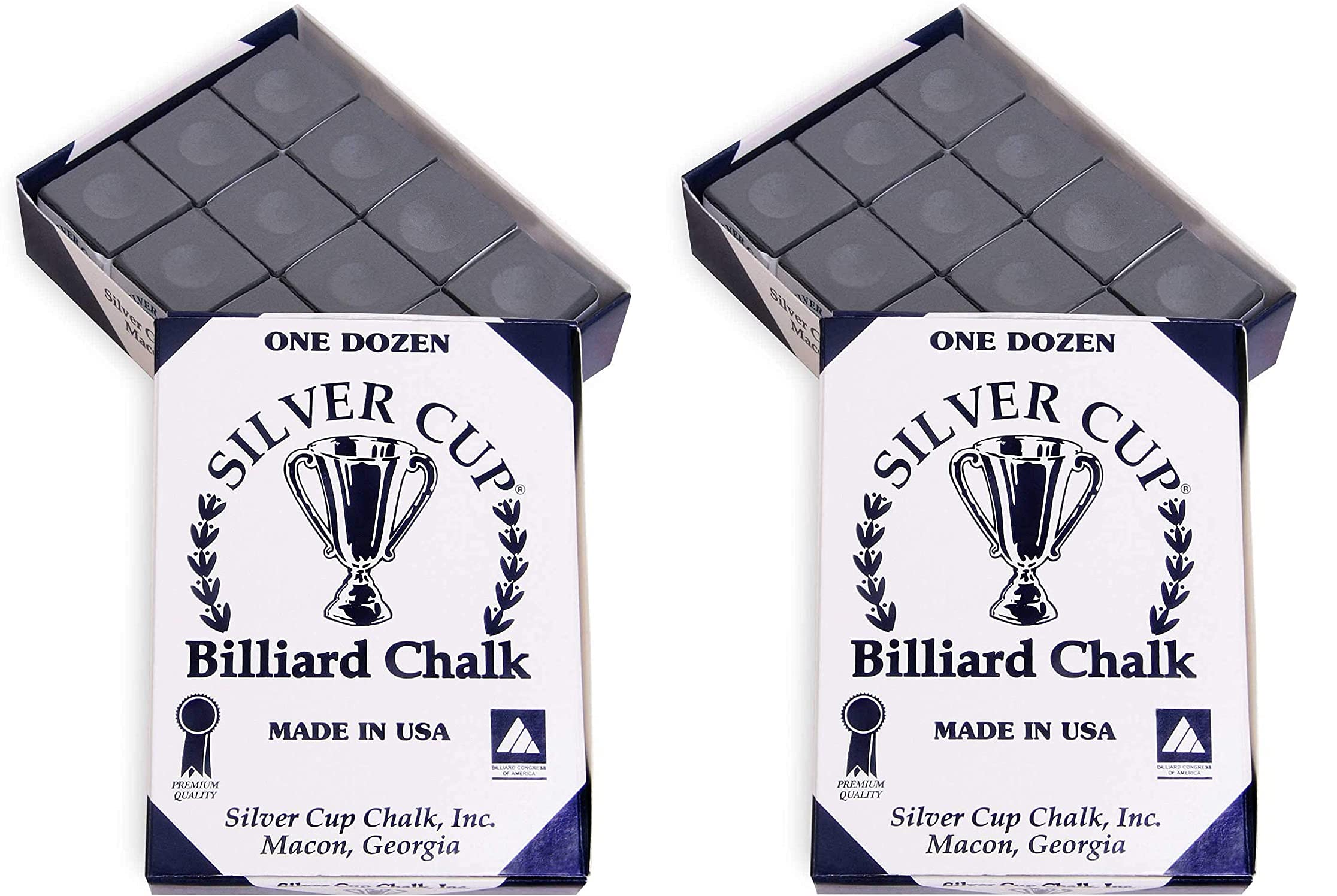 Premium Silver Cup Billiard Chalk - 12-Piece Charcoal Chalk (2 Pack) for Pool, Snooker & Carom Billiards - Perfect for Professional Players & Home Game Rooms