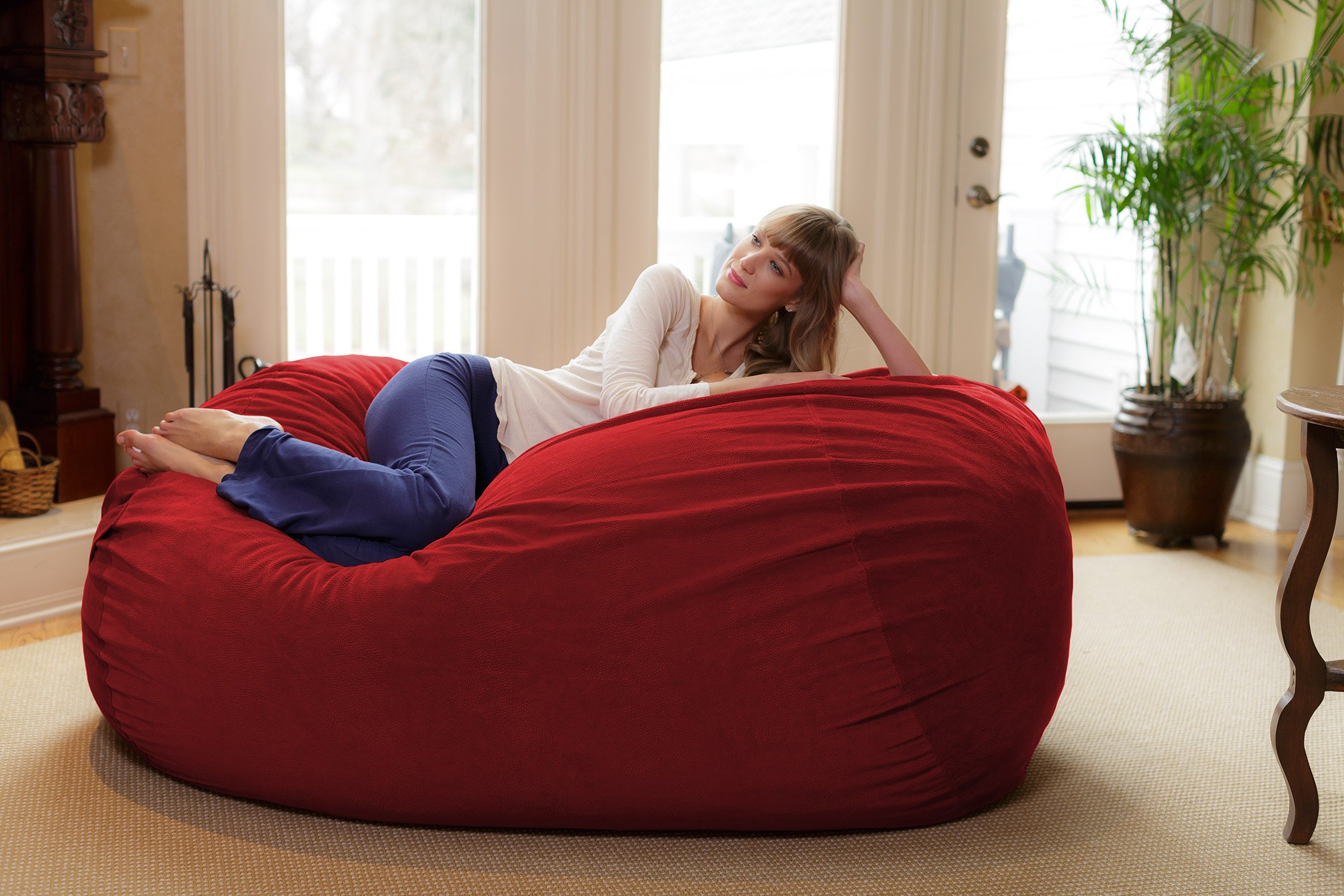 Chill Sack 6' Memory Foam Bean Bag Chair - Oversized Lounger with Soft Microfiber Cover (Red Pebble) - Perfect for Gaming, Movie Nights & Dorm Room Relaxation