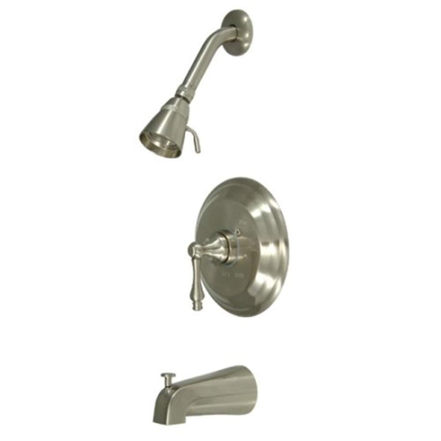 Kingston Brass KB3638AL Restoration Tub and Shower Faucet with Metal Lever Handle - Brushed Nickel Finish - Durable Bathroom Fixture for Modern & Vintage Home Renovations