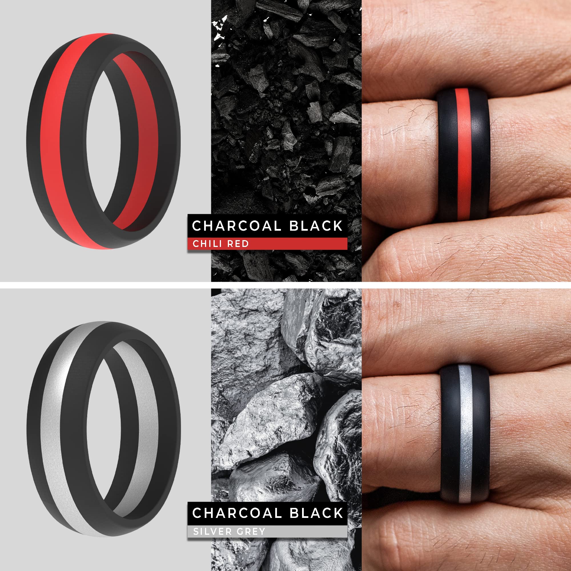 ThunderFit Silicone Wedding Rings for Men - 4 Pack Rubber Engagement Bands, 8.7mm Wide & 2.5mm Thick - Comfortable, Durable & Safe for Gym, Work, Travel & Outdoor Activities
