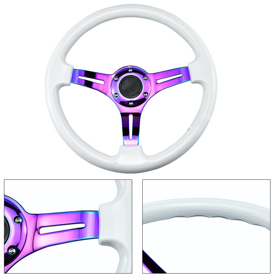 High-Performance Car Sports Steering Wheel with Rainbow Spokes - Classic White Racing Wheel for Real Cars, PC Simulators & Boats | Perfect for Racing Enthusiasts & Gaming Setups