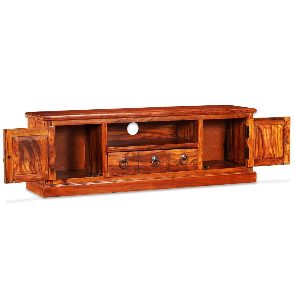 Rustic Solid Sheesham Wood TV Stand with Storage - 47.2