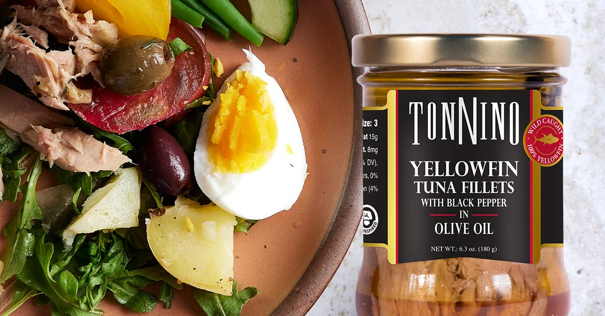 Premium Tonnino Yellowfin Tuna Fillets in Olive Oil & Black Pepper - Pack of 6 | Gourmet Canned Tuna for Salads, Sandwiches & Healthy Meals