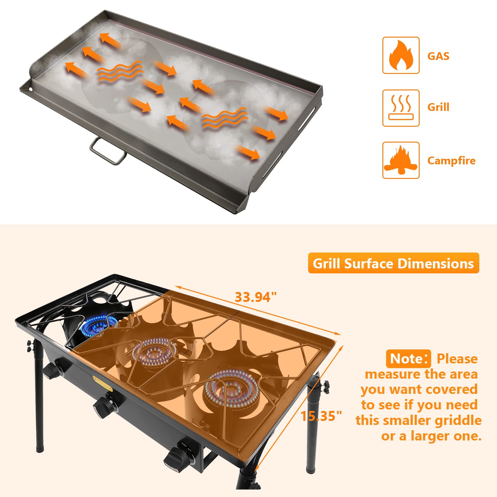 Hisencn 2 Burner Flat Top Griddle for Camp Chef Stove - 14x32 Inch Portable Gas Grill Griddle with Oil Drip Port - Perfect for Camping, Backyard BBQs, Tailgating & Outdoor Cooking