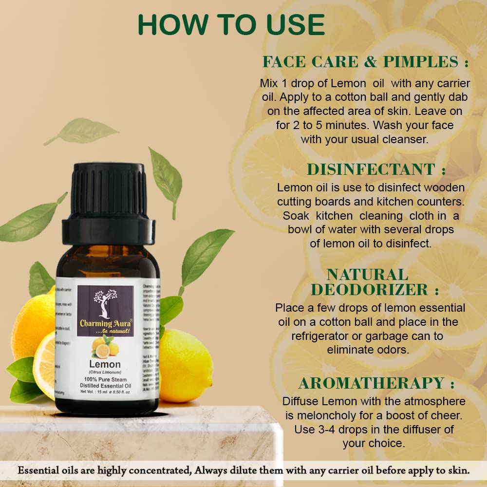 Pack of 2 Pure Lemon Essential Oils - 100% Natural Therapeutic Grade for Face, Hair, Skin Care & Nails | Aromatherapy & Home Cleaning Uses | Fresh Citrus Scent for Diffusers, Massage & DIY Beauty Products