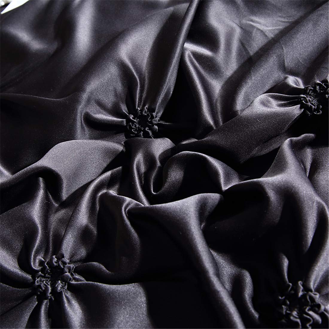 Erosebridal Luxury Pinch Pleated Duvet Cover Set - Black King Size Satin-Like Microfiber Bedding with Zipper Closure & Ruffle Design | Pintuck Decorative Comforter Cover for Master Bedroom, Guest Room & Hotel Decor