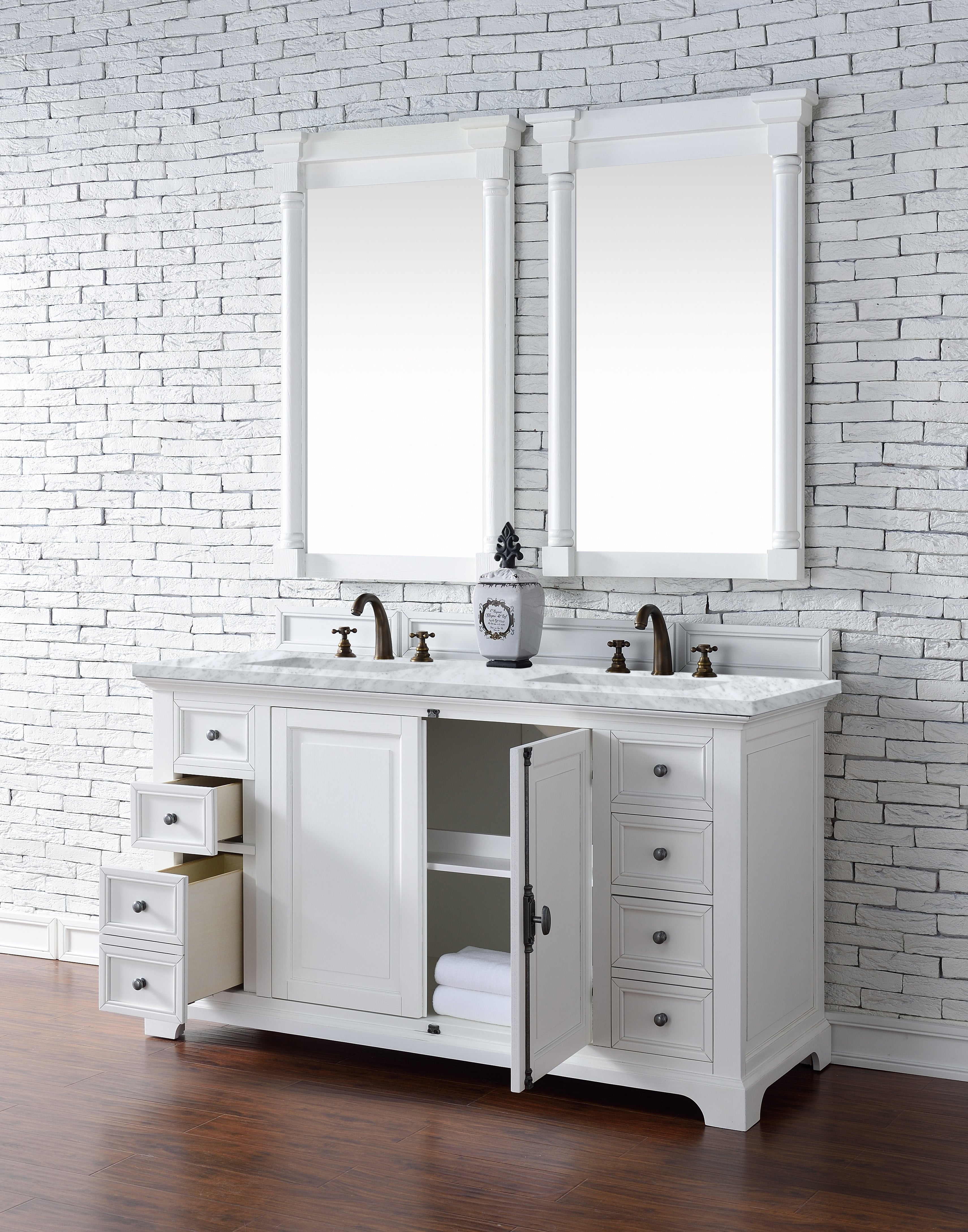 Providence 60-Inch Double Bathroom Vanity with 3CM Carrara Marble Top in Bright White - Perfect for Master Bathroom Renovation and Modern Home Decor