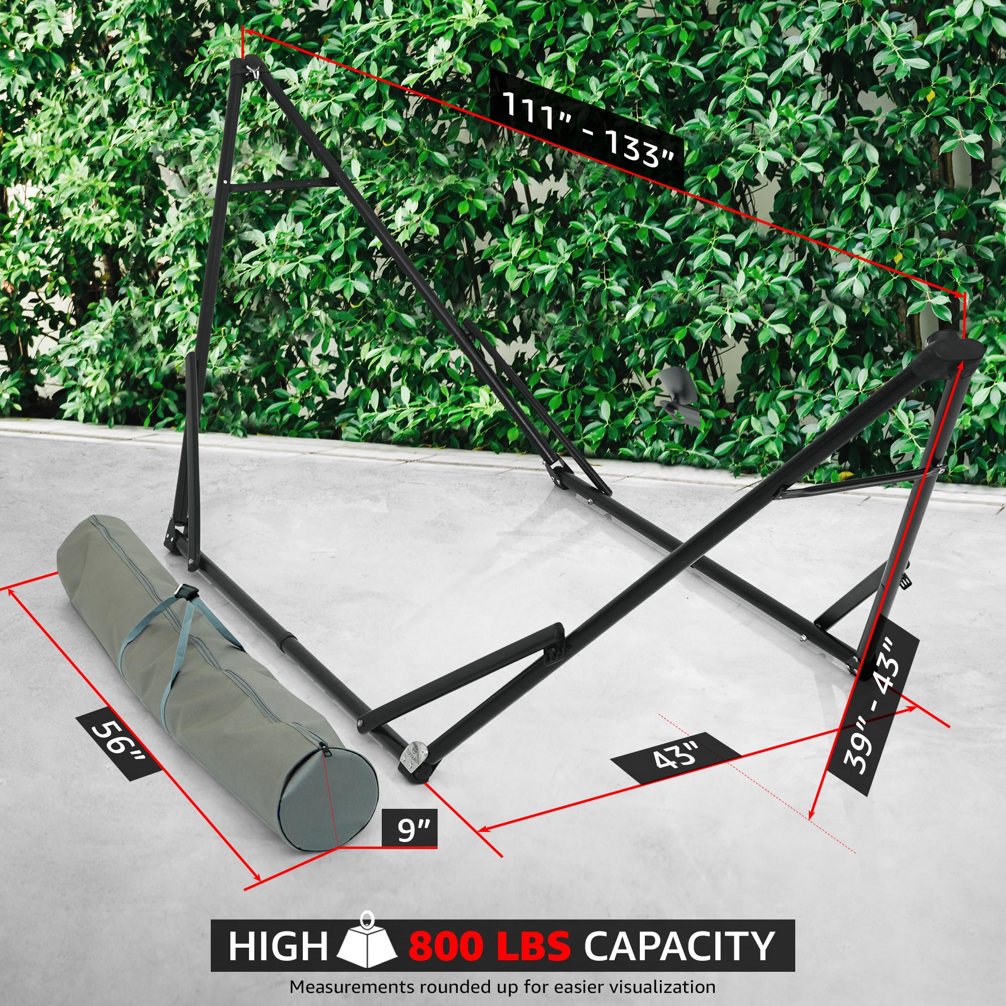 Tranquillo Unity Adjustable & Collapsible Hammock Stand with 800 lbs Capacity - Steel Double Hammock Stand for 2 Persons, Black - Perfect for Backyard, Camping, Beach & Outdoor Relaxation