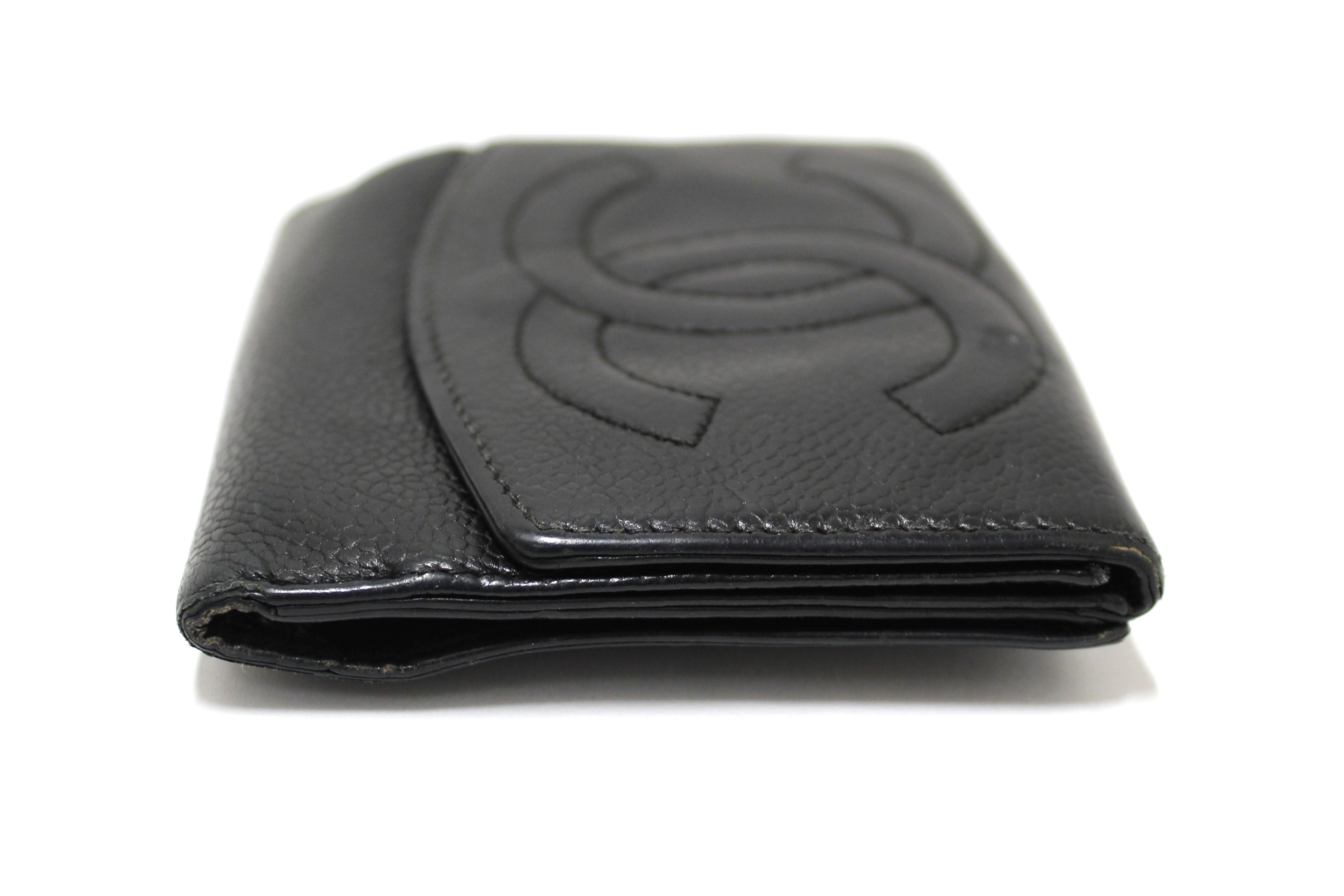 Authentic Vintage Chanel Black Caviar Leather Timeless CC Small Wallet for Women | Luxury Designer Clutch Purse | Perfect for Evening Events, Parties & Special Occasions