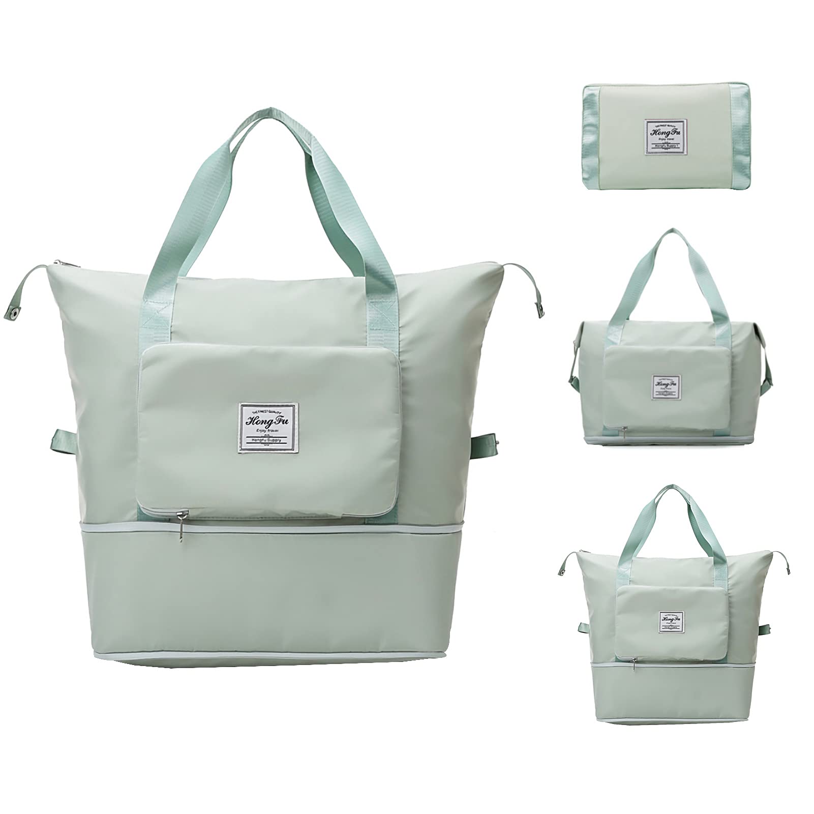 Large-Capacity Foldable Waterproof Travel Bag for Women - Expandable Carry-On Weekender Duffel Bag, Lightweight Gym Tote with Dry/Wet Separation - Perfect for Sports, Gym, Vacation & Business Trips (Green)