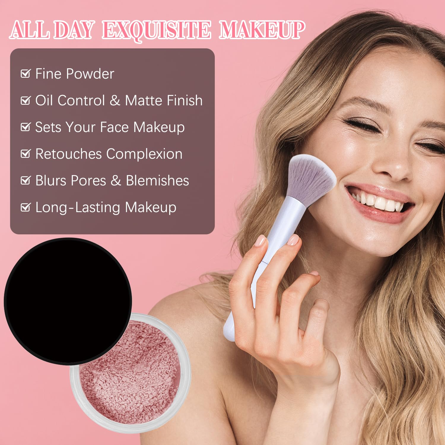Blurring Setting Powder - Translucent Pink Blurring & Mattifying Makeup Powder for All Skin Types | Perfect for Daily Wear, Photo Shoots & Special Occasions