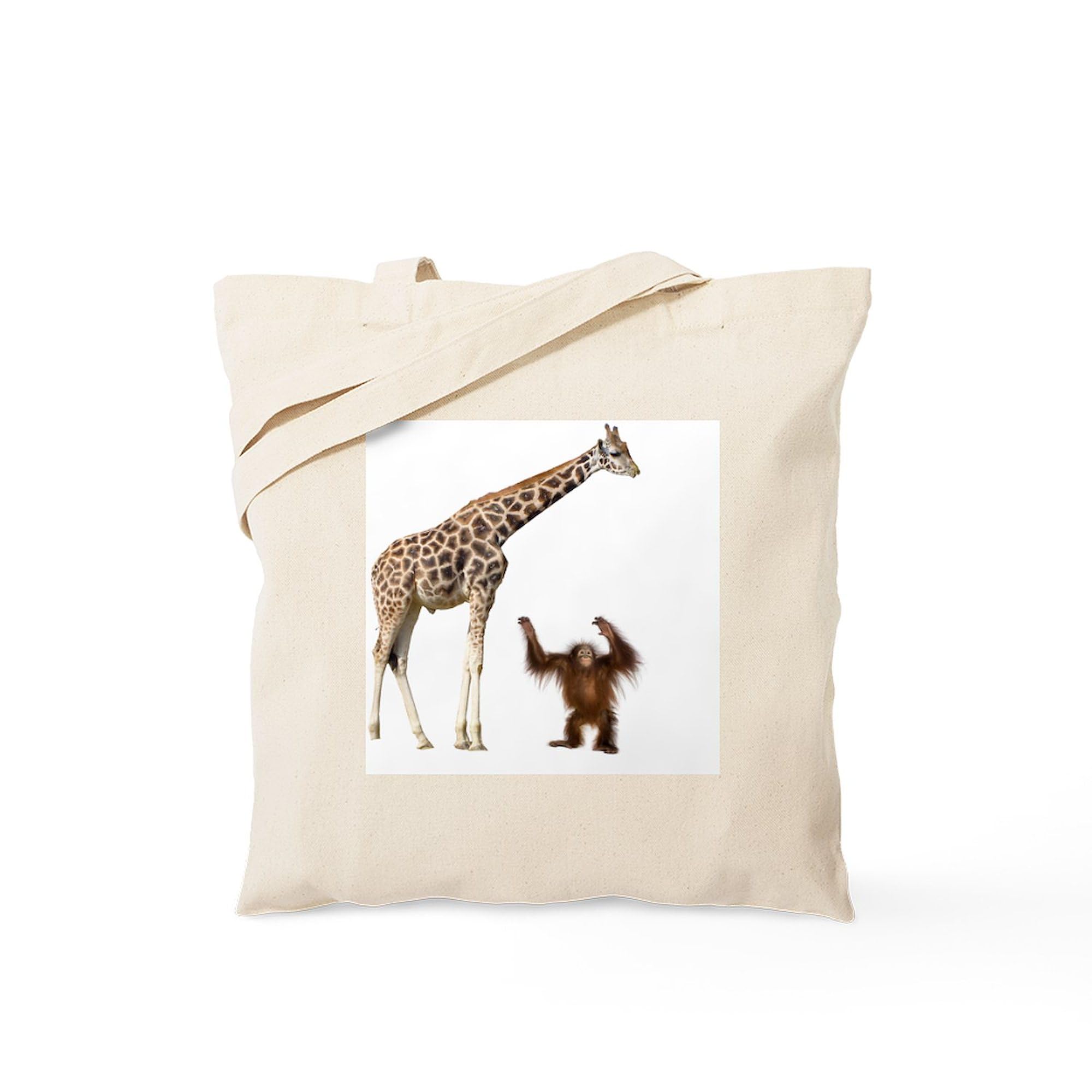 Eco-Friendly Giraffe & Orangutan Print Canvas Tote Bag - Reusable Natural Cotton Shopping Bag for Groceries, Beach & Daily Use