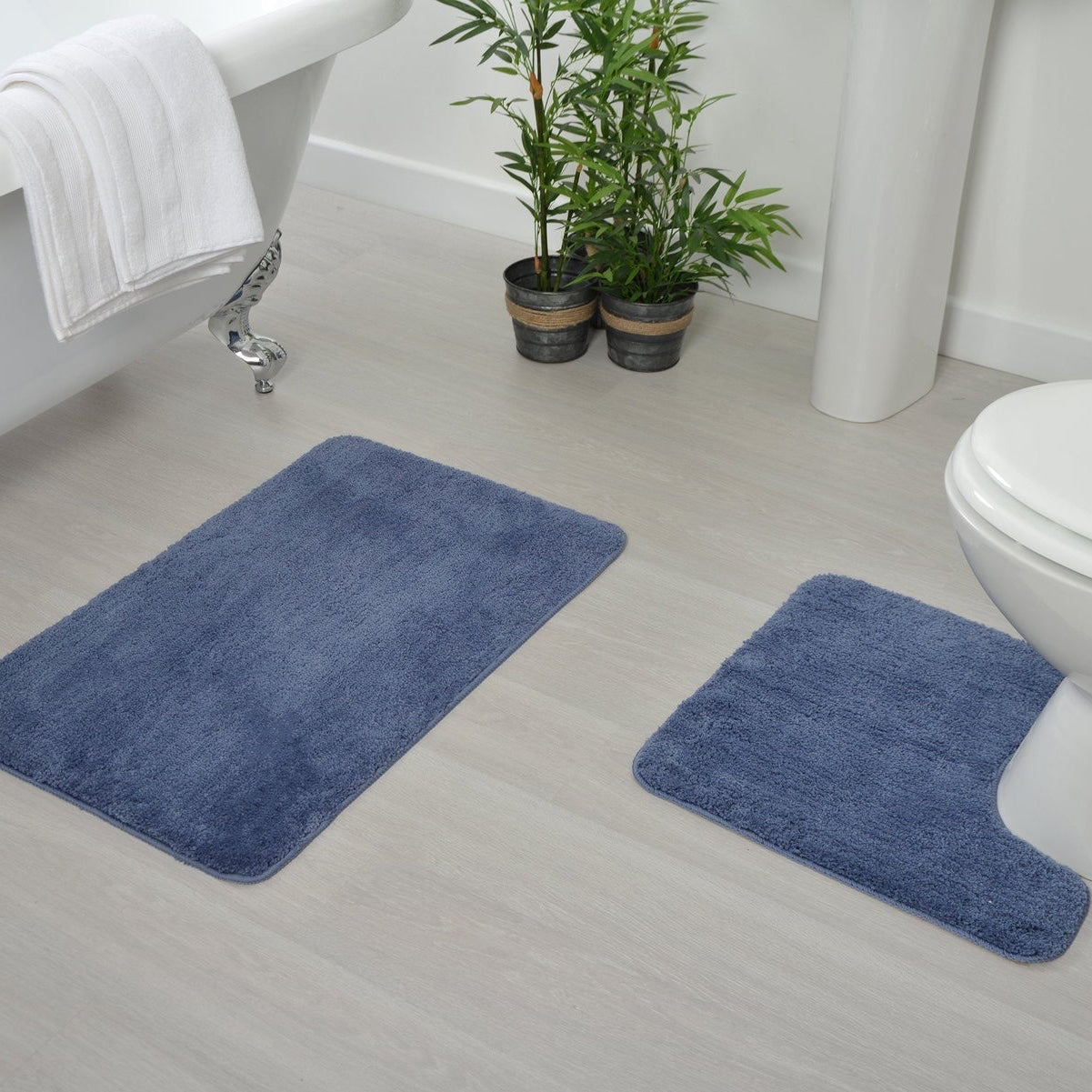 Premium Antron Luxury Non-Slip Bath Mat - Soft Absorbent Mid Blue Bathroom Rug for Safety & Comfort - Perfect for Bathroom, Shower, and Spa Use